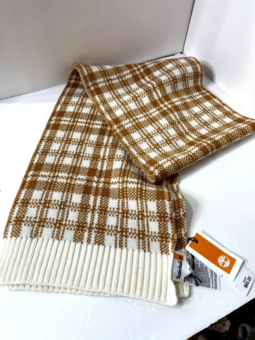 NWT Unisex Timberland Plaid Scarf Rectangle Knit